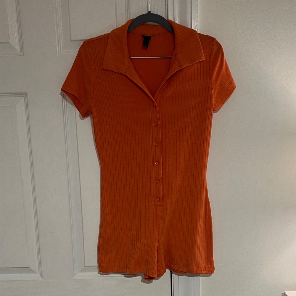 Wild Fable Orange Short-Sleeve Button-Up Romper